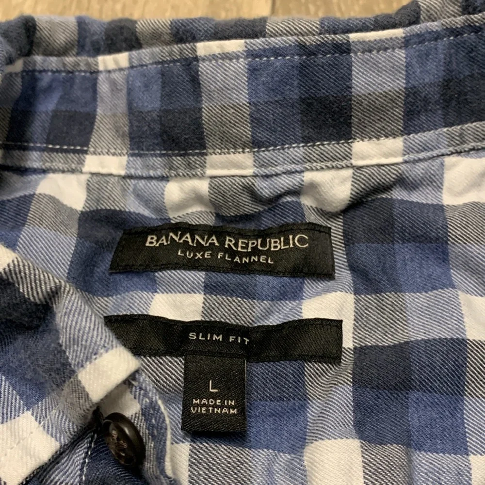 Mens‎ Banana Republic Luxe Flannel Slim Fit Gingham Button Up Casual Shirt